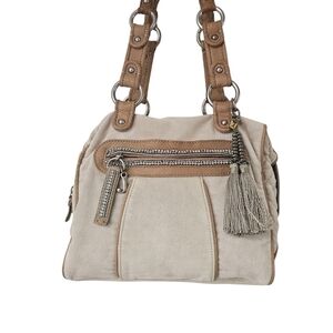 Juicy Couture Vintage Velure Elegant Beige & Brown Women's Handbag Satchel.